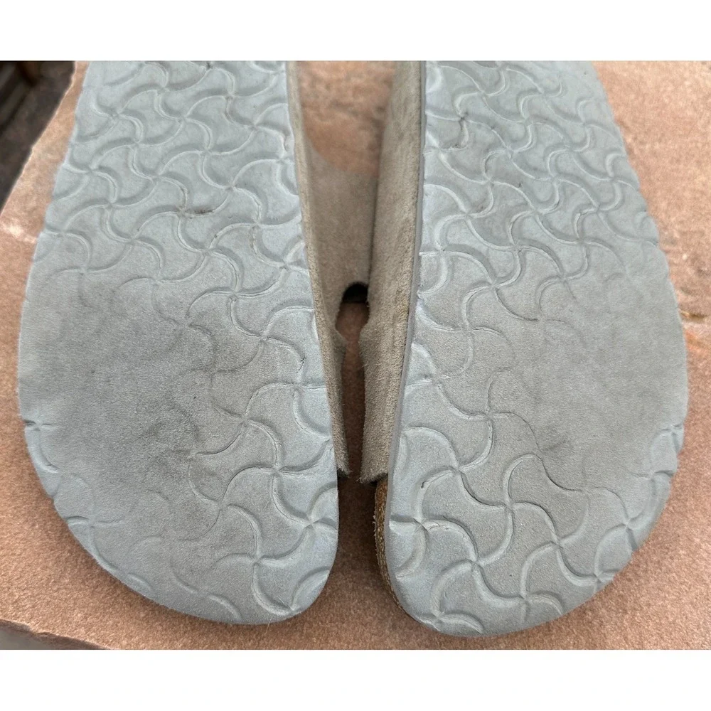 Birkenstock Arizona Sandals 41 Taupe Suede Men Slide Cork Footbed Comfort Buckle